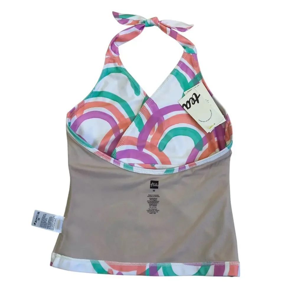 Tea Collection Sz 10 Tie Tankini Swim Top in Island Rainbow NWT
